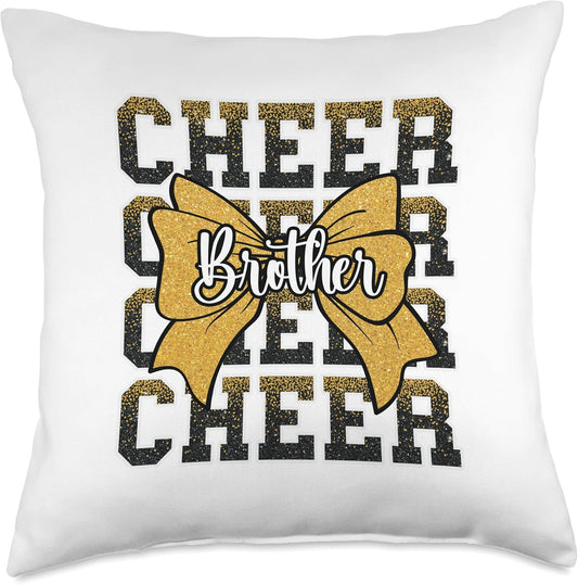 Cheer Brother Bow Sport Cheerleader Cheerleading Yellow Throw Pillow