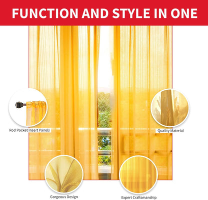 Sapphire Home Mustard Yellow Sheer Curtains - 63 Inches Length, 2 Panels Set Sheer Drapes, Light Filtering Textured Window Curtain for Living Room, Bedroom, Kitchen & Dining - 54"x63", Mustard Yellow