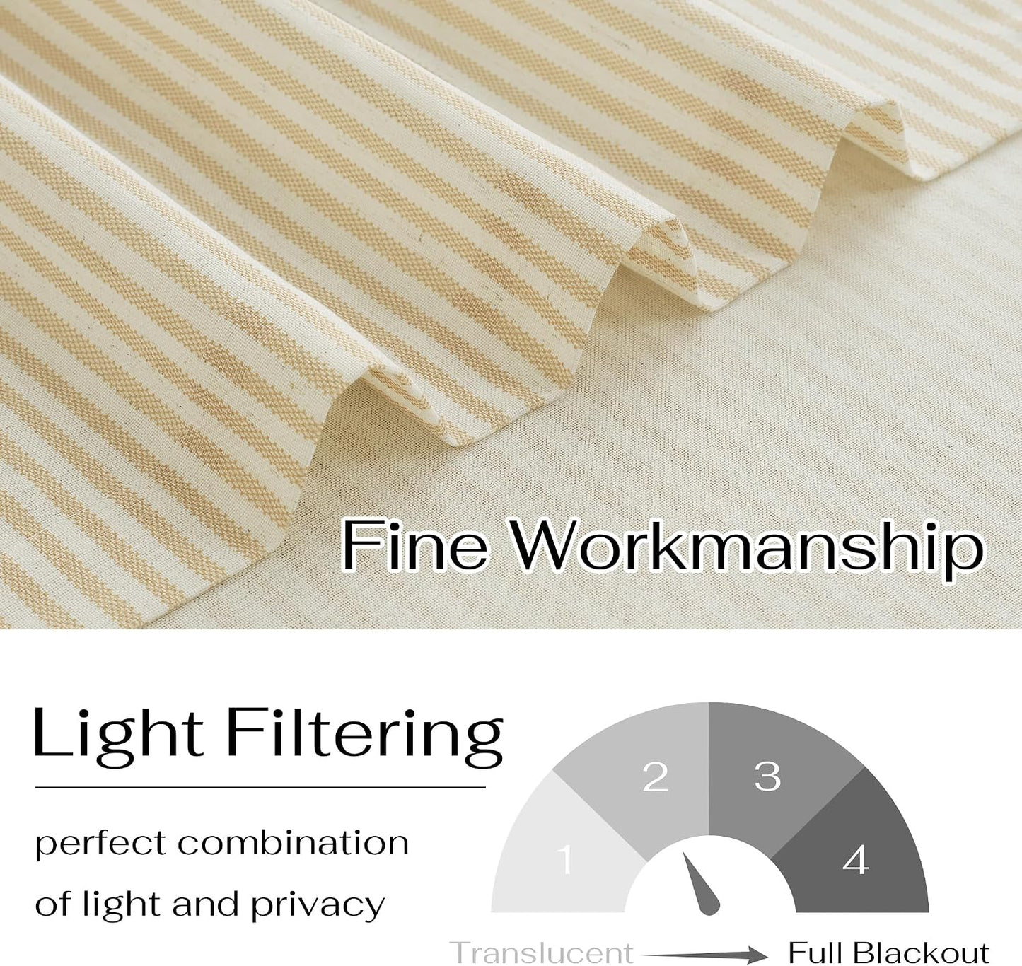 NICETOWN Striped Window Valances White and Paler Yellow Farmhouse Design Window Treatment Decor Curtains Rod Pocket Valances for Kitchen/Living Room W52 x L18, 1 Panel