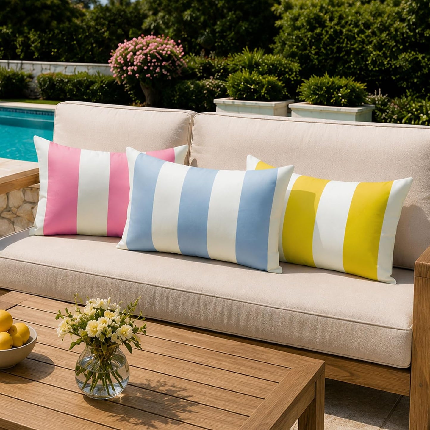 Allorry Lumbar Pillow Cover 12x20 Yellow Striped Decoration Throw Pillow Covers for Spring Summer Outdoor Waterproof Garden Patio Furniture Sofa Bed Home Decor JB016-E12