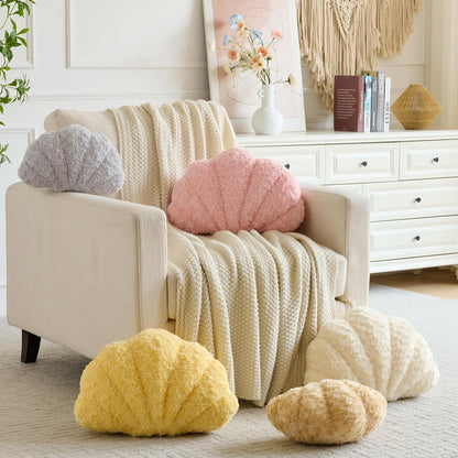 Shell Pillow, Seashell Throw Pillow Room Decor for Couch Bed, Shell Pillows Soft Plush Pillow, Sea Shell Decorative Beach Cushion Pillows (Cream Yellow, 14 X 11 Inches)