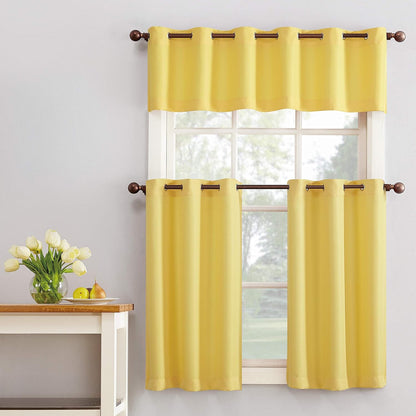 No. 918 Montego Casual Textured Semi-Sheer Grommet Kitchen Curtain Valance, Yellow, 14"W x 56"L