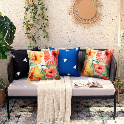 Pyonic Outdoor Pillow Covers Pack of 2 Red Yellow Floral Waterproof Throw Pillow Covers 18X18 inch Outdoor Pillows for Patio Furniture Garden Square Outside Waterproof Pillow