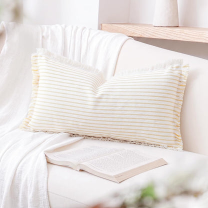 PANOD Decorative Boho Long Lumbar Pillow Cover 12x24,Super Soft Cotton Modern Long Rectangle Pillow Cover Pillow Case for Bed Sofa Couch Farmhouse Livingroom,Yellow