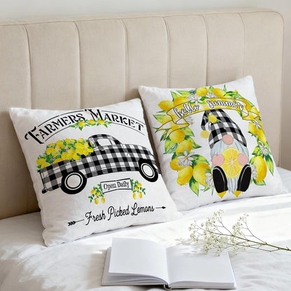 Hexagram Lemon Pillow Covers, Summer Buffalo Plaid 18x18 Pillow Cover | Lemmon, Farmhouse, Outdoor Decorative Buffalo Plaid, Cushion, Couch, Sofa, Living Room, Bedroom, Indoor Decor