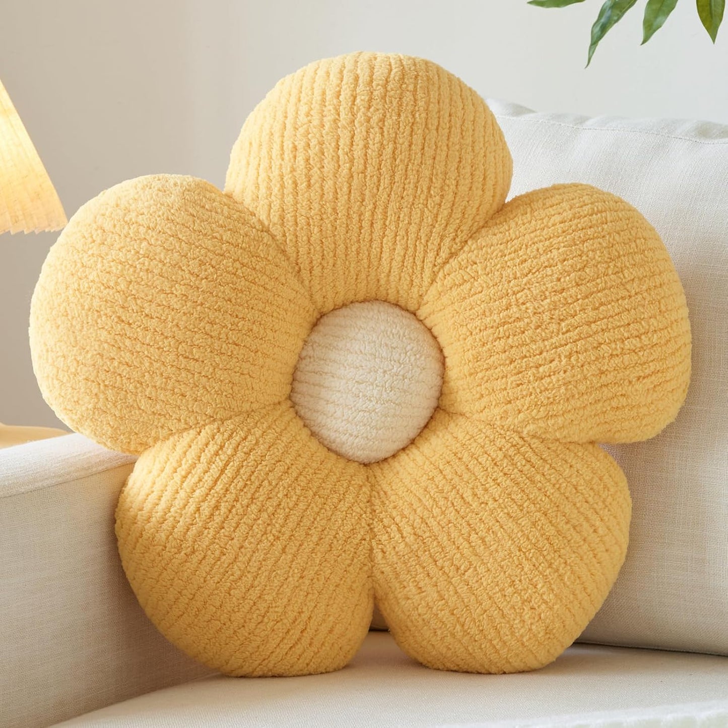 Flower Pillow, Decorative Throw Pillow for Couch, Cute Decor Pillows for Bed, Aesthetic Flower Shaped Pillow Fun Cushion (Yellow, 14.9 Inches)