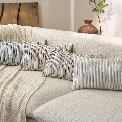 Aeckself Boho Striped Pillow Cover 12x20, Rectangle Decorative Lumbar Throw Pillow Cover Chenille Neutral Pillowcase for Couch Bedroom Living Room, Yellow Gray