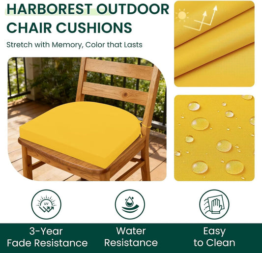 HARBOREST Outdoor Chair Cushions Set of 4, Water Resistant Patio Chair Cushions with Ties, Outdoor Seat Cushions for Patio Furniture, 17"x16"x2", Yellow