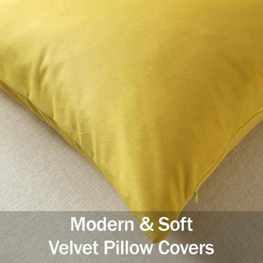 DEZENE Throw Pillow Covers 16x16 Yellow: Pack of 2 Cozy Soft Velvet Square Modern Luxury Decorative Throw Pillow Cases for Sofa Couch Living Room Bed Home Decor