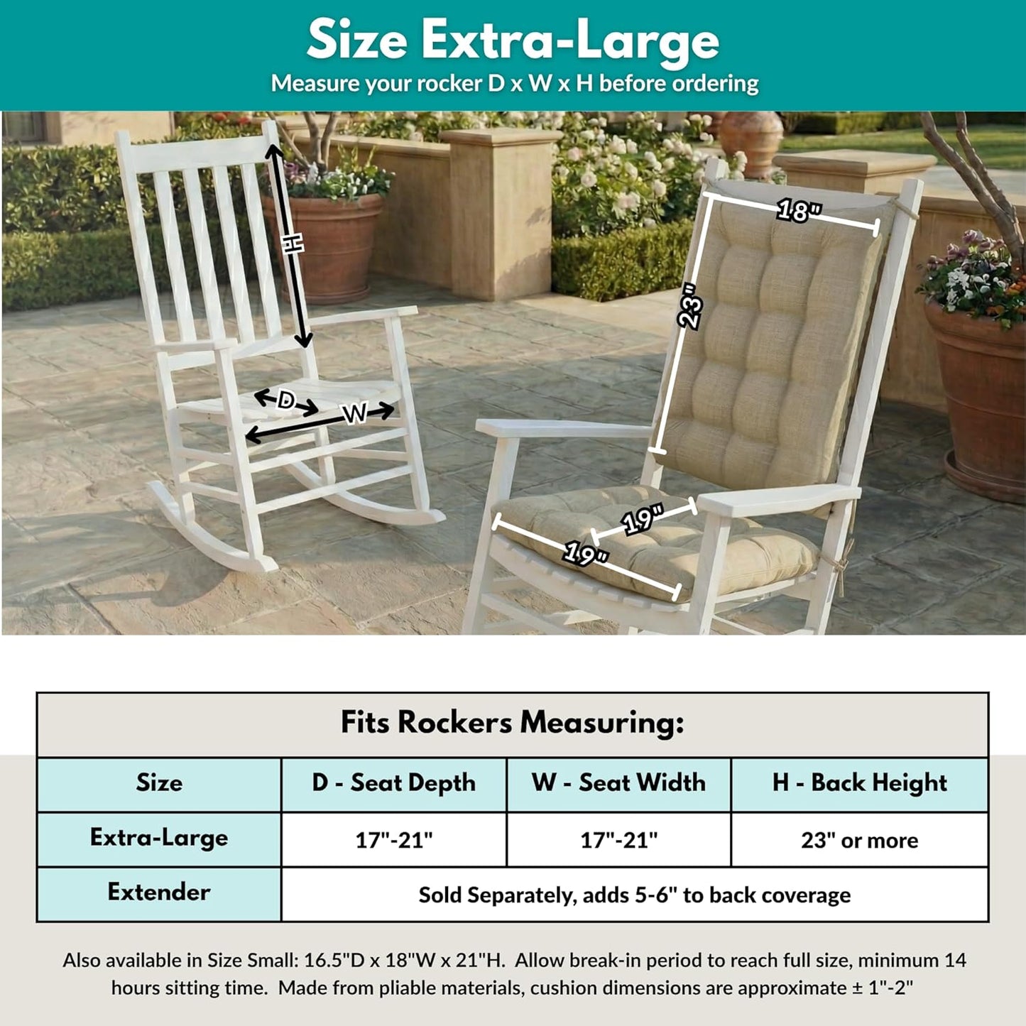 Barnett Home Decor Outdoor Rocking Chair Cushions - Lemons Blue Mediterranean Size Extra Large Rocker Cushions - Set of 19 x 19 Seat and 18 x 23 Back - Waterproof Fade Resistant