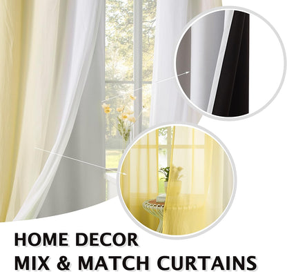 White Blackout Window Curtains for Kids Room 95 Inch Length Mix & Match Double Layers Grommet Curtain Panels Yellow Ombre Sheers Overlay 90% Room Darkening Thermal Drapes for Patio, 52" w 4 Pieces