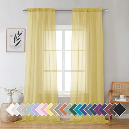 Aiyufeng Yellow Sheer Curtains 2 Panel Sets 90 Inches Long - Transparent Light Weight Soft Yellow Window Treatment Panels for Study Room/Living Room/Guest Room, Per Panel W42 X L90 inches