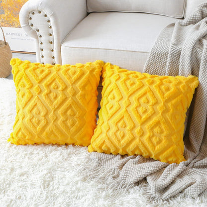 Artscope Pack of 2 Soft Plush Short Wool Velvet Decorative Fall Throw Pillow Covers Luxury Style Cushion Covers European Pillow Shell for Sofa Bedroom Diamond Shape Orange Yellow, 18x18 Inch