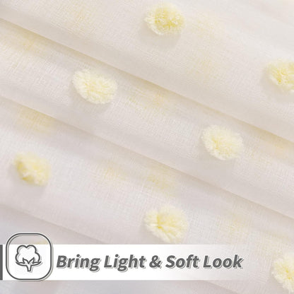 MYSKY HOME Pom Pom Sheer Curtains Rod Pocket Voile Sheer Drapes Window Curtains, 52"W x 72"L (Pack of 2), Yellow Pom Pom, Modern, All Season, Bedroom, Living Room, Nursery Room