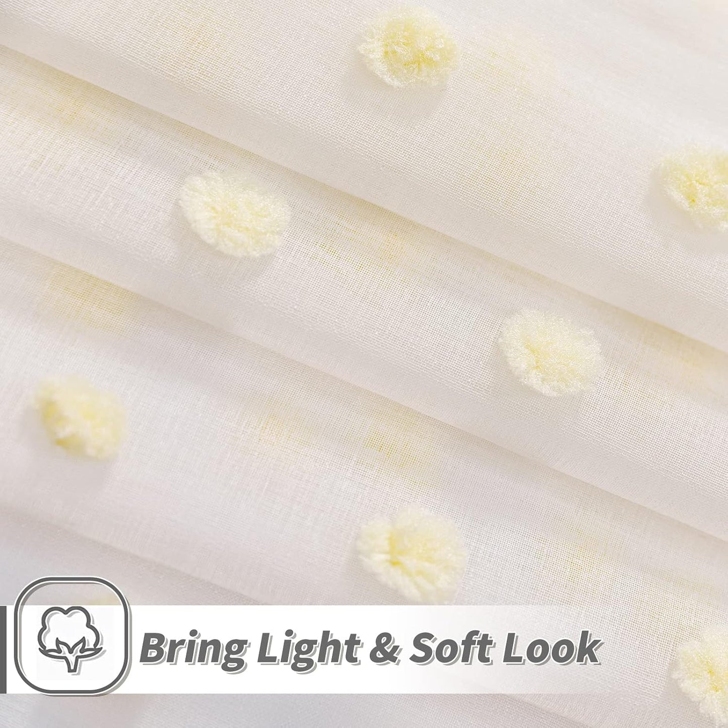 MYSKY HOME Pom Pom White Sheer Curtains for Girls Bedroom Mustard Yellow Curtains for Nursery 84 Inch Long Living Room Curtains 2 Panels Light Filtering Rod Pocket Window Drapes 52 x 84 inch