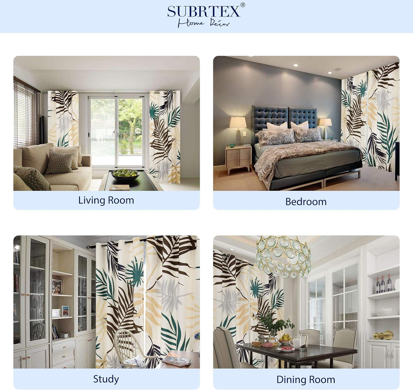 SUBRTEX Boho Leaf Printed Curtains 84 inch Long 2 Panels, Room Darkening Vibrant Floral Drapes, 50% Blackout Light Flitering, Semi Sheer Farmhouse Curtains for Living Room, 52Wx84L, Yellow Leaf