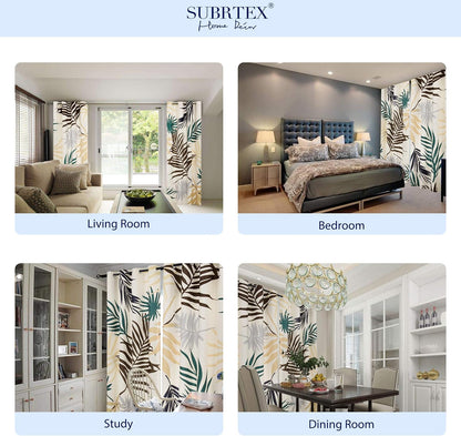 SUBRTEX Boho Leaf Printed Curtains 95 inch Long 2 Panels, Room Darkening Vibrant Floral Drapes, 50% Blackout Light Flitering, Semi Sheer Farmhouse Curtains for Living Room, 52Wx95L, Yellow Leaf