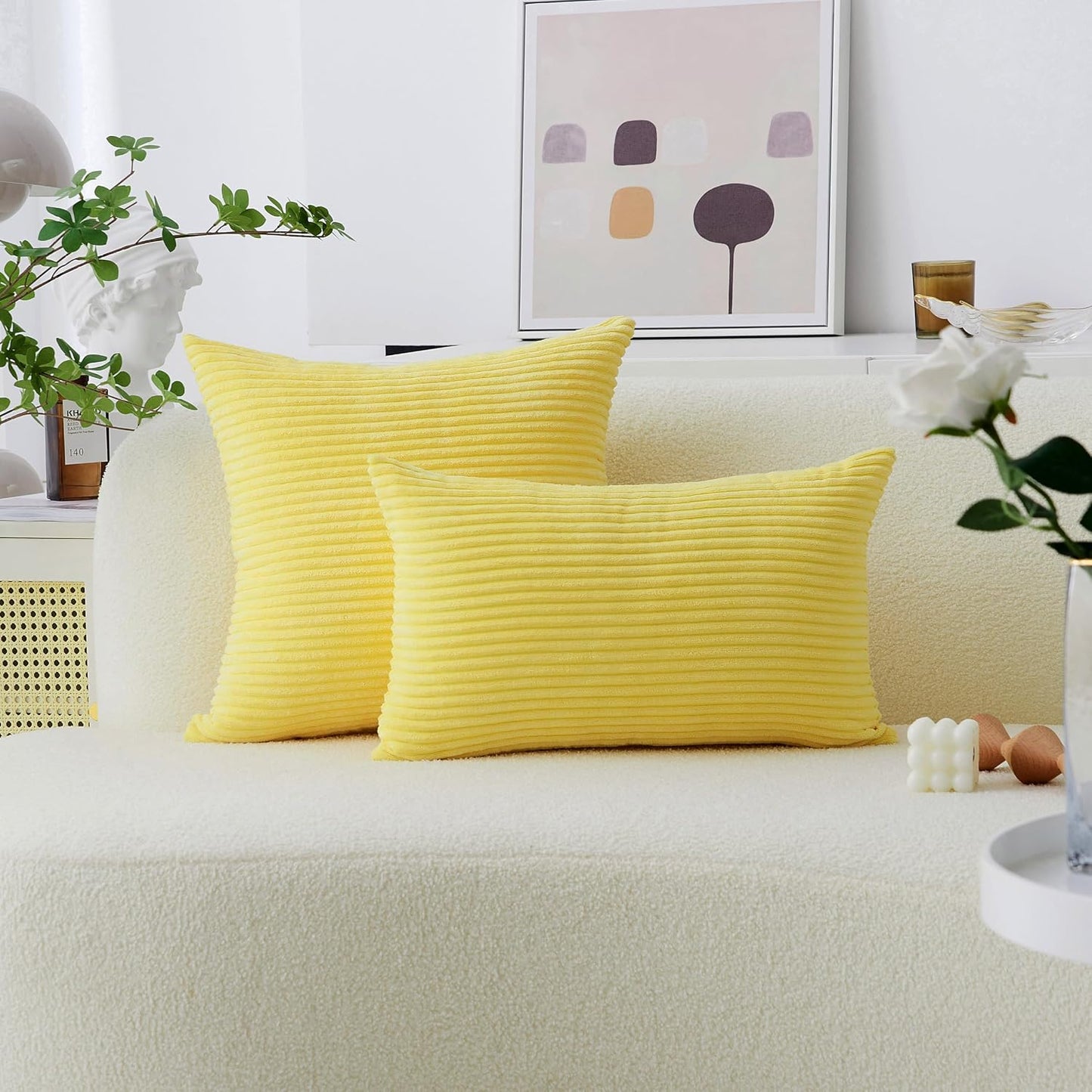 Home Brilliant Yellow Summer Pillow Cover 18x18 Yellow Decoration Striped Velvet Corduroy Decorative Throw Pillowcase Throw Pillow for Bed Sofa Decor, Sundress, (45x45 cm, 18inch)
