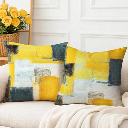 4 Pack Yellow Grey Throw Pillow Covers 18x18 Printed Art Decor, Polyester Modern Abstract Art, Decorative Cushion Cases for Couch Sofa Bed, for Family Friend, Vibrant Home Decor