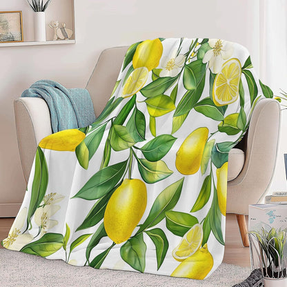 Yellow Green Kids Throw Blanket, Watercolor Plant Lemon Print Blankets for Boys Girls, Warm Lightweight Plush Throw Fleece for Sofa Chair Couch Bed, 79 x 79 inch