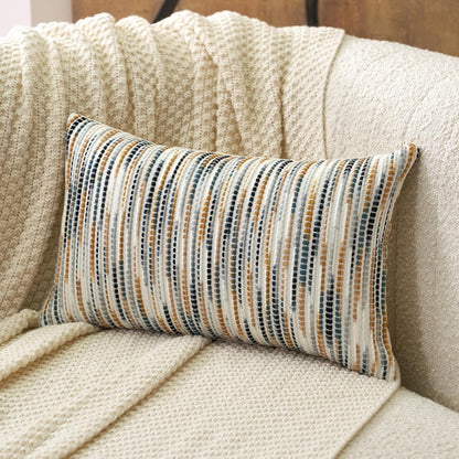 Aeckself Boho Striped Pillow Cover 12x20, Rectangle Decorative Lumbar Throw Pillow Cover Chenille Neutral Pillowcase for Couch Bedroom Living Room, Yellow Gray