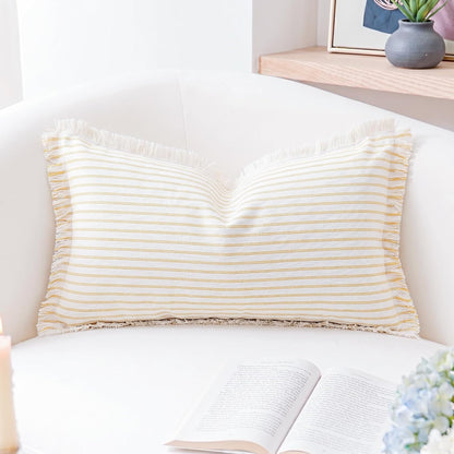 PANOD Decorative Boho Long Lumbar Pillow Cover 12x24,Super Soft Cotton Modern Long Rectangle Pillow Cover Pillow Case for Bed Sofa Couch Farmhouse Livingroom,Yellow