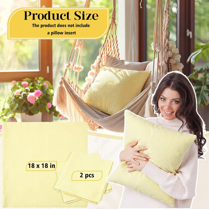 Huhumy Yellow 2 Pack Throw Pillow Cover 18" x 18" for Home Decoration Striped Modern Style Decorative Cushion Covers No Inserts Seersucker Pillow Cover for Outdoor Patio Living Room Chair Bed Couch