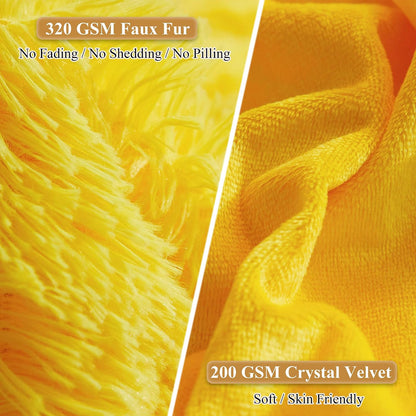 XeGe Faux Fur Throw Pillow Covers, Luxury Fluffy Plush Pillow Shams, Shaggy Decorative Pillow Cushion Cover for Sofa Bed Couch with Zipper Closure, Pack of 2 (18''x18'', Yellow)