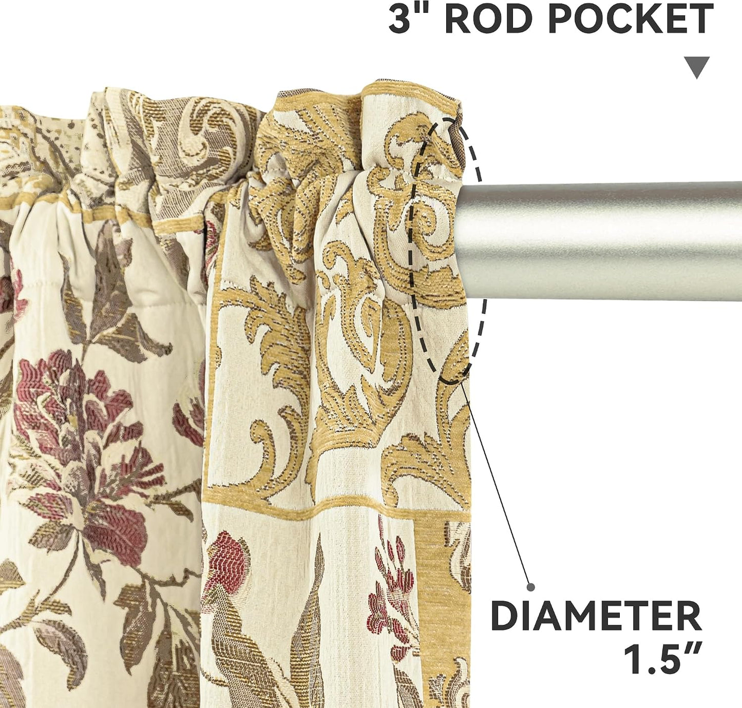 Loom and Mill Damask Patchwork Curtains for Bedroom, Beige Yellow Lined Jacquard Curtains 2 Panels with Tiebacks, Window Curtain for Living Room Banquet Halloween Decor, Rod Pocket(52”x 84”, 2 Panels)