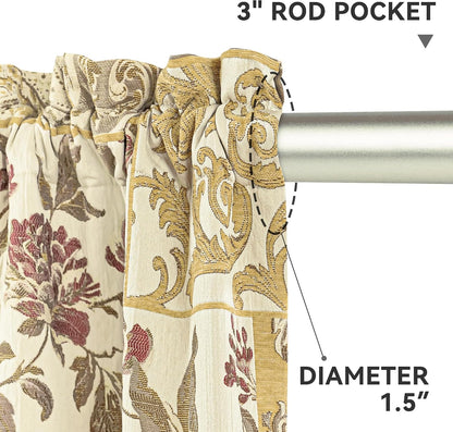 Loom and Mill Damask Patchwork Curtains for Bedroom, Beige Yellow Lined Jacquard Curtains 2 Panels with Tiebacks, Window Curtain for Living Room Banquet Halloween Decor, Rod Pocket(52”x 84”, 2 Panels)