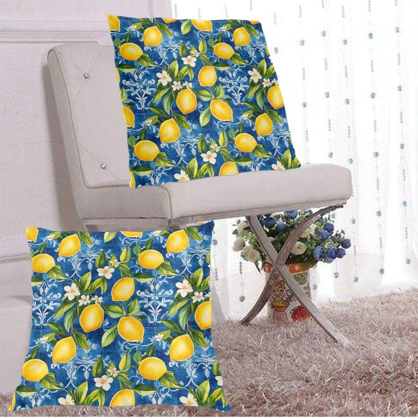 Yellow Lemons Pattern 2 Pack Throw Pillow Covers Sofa Cushions Covers Living Room Bedroom Bed Covers Car Lumbar Covers 18x18 Inches