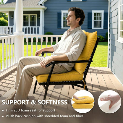 24x24 Inch Outdoor Chair Cushions Set of 2, Patio Furniture Cushions - Removable Cover, Water-Repellent, Fade-Resistant, Non-Slip Bottom & Straps, Replacement for Deep Seat Sofa & Couch - Yellow