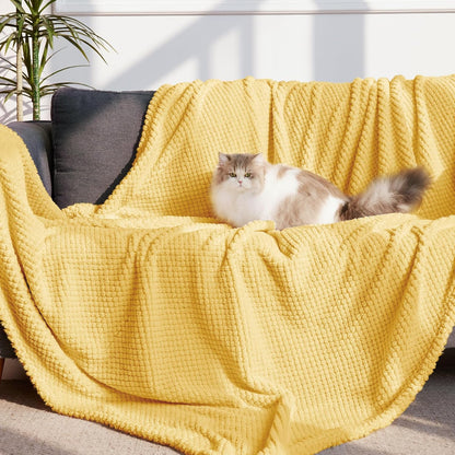 Whale Flotilla Extra Large Fuzzy Fleece Throw Blanket for Couch, 50x70 Inch Fluffy Soft Jacquard Blankets for All Season, Lightweight and Cozy, Yellow