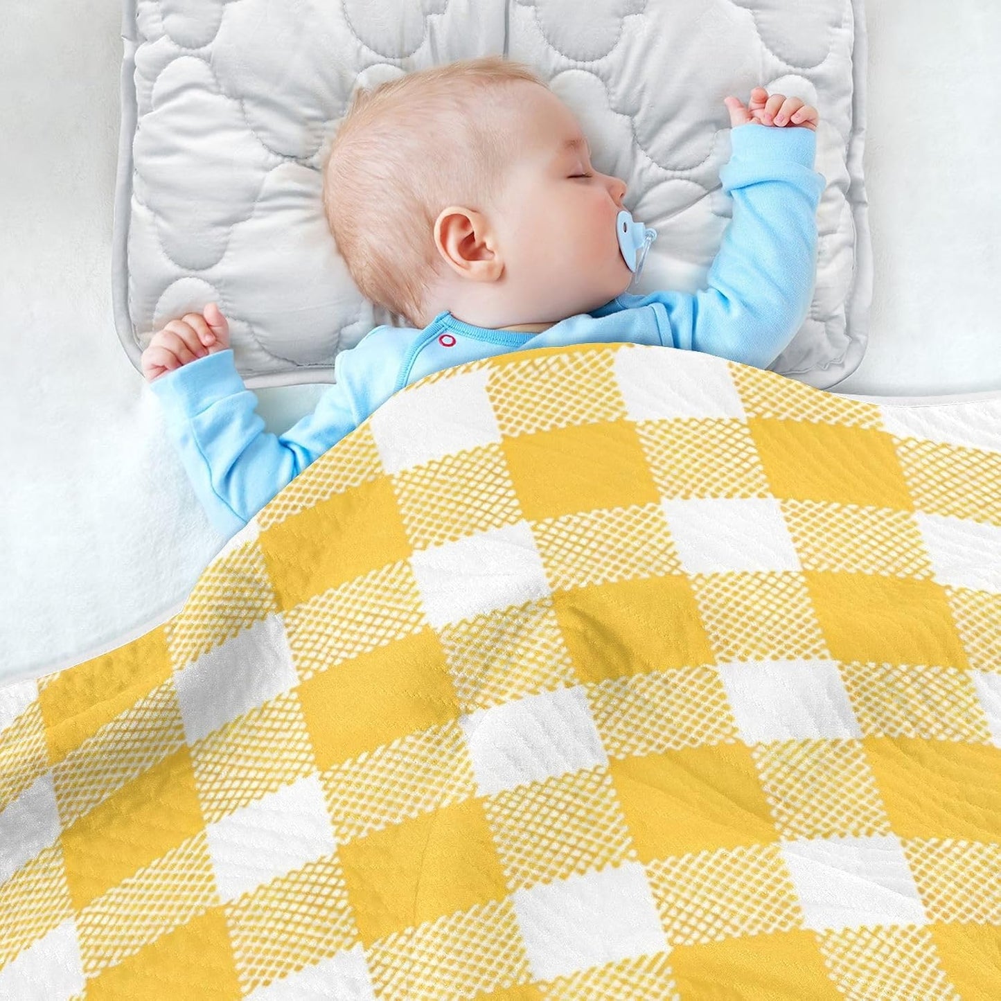 Yellow Gingham Cotton Baby Blanket 30" x 40" Warm Soft Breathable Muslin Swaddle Blankets for Toddler Boys Girls Nursery Receiving Wraps