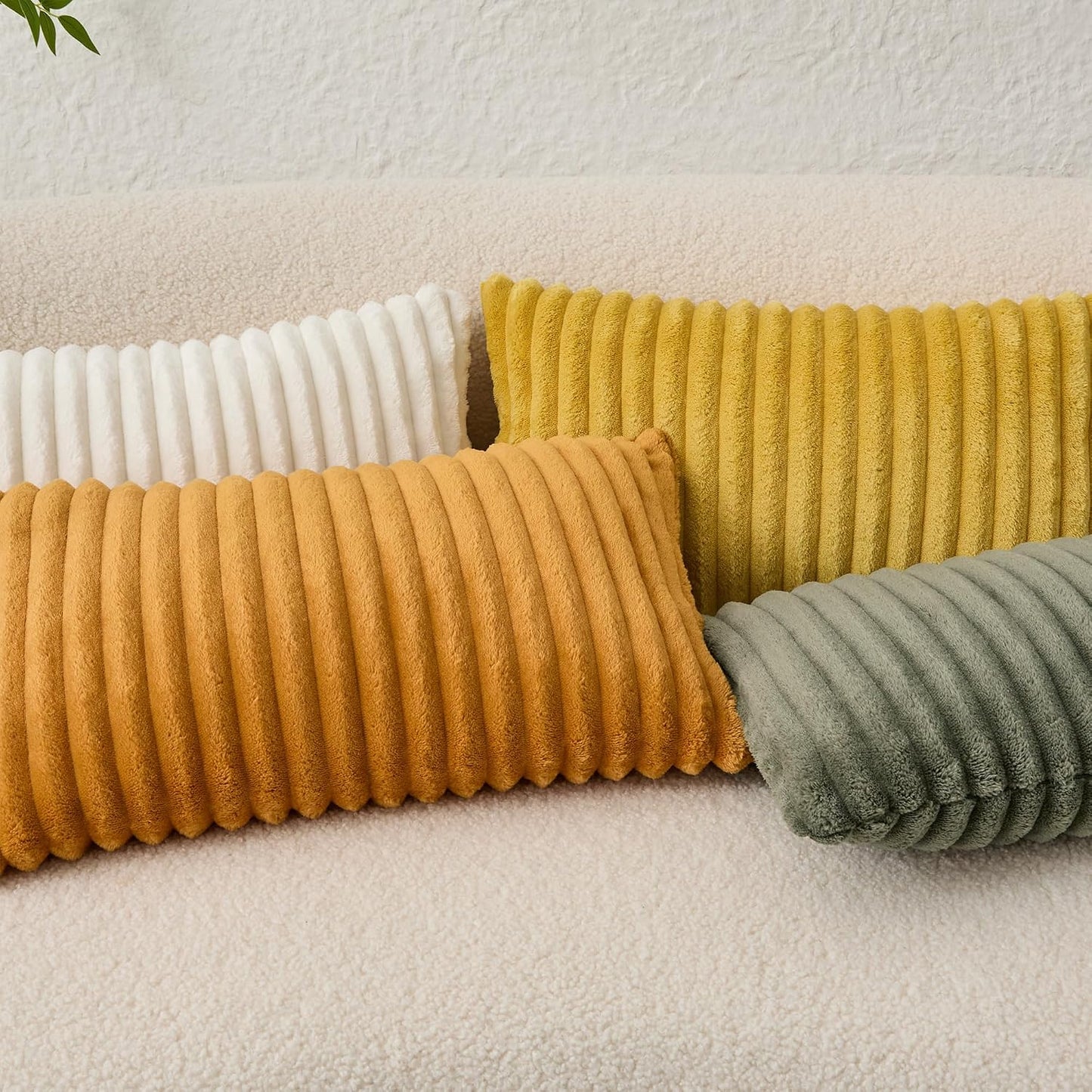 Kevin Textile Soft Plush 12x20 Inch Lumbar Pillow Cover 1 Pack, Luxury Fluffy Faux Fur Striped Flannel Rectangle Cushion Case for Couch Sofa Chair Bed Home Decor, Yellow
