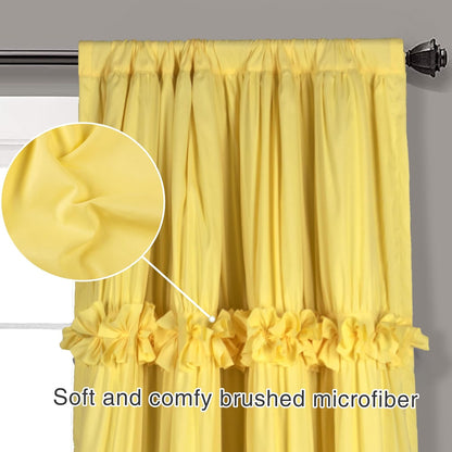 Homechoice Decor Thermal Insulated Blackout Window Curtains, 54" W x 84" L x 2 Panels, Boho Ruched Window Treatments with 3 Rows of Butterfly Flowers, Rustic Rod Pocket Drapes, Bright Yellow (LQ-30)