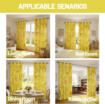 Mustard Yellow Vintage Botanical Blackout Curtains Patterned Yellow Floral Window Drapes for Bedroom Living Room, 84 inch Length 2 Panels Set, 52x84 inch