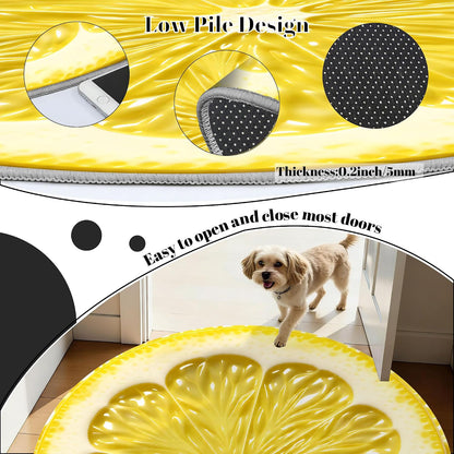 Summer Lemon Rug 5Ft for Bedroom Kitchen Living Room Home Office Dining Room Nursery Fresh Lemon Slice Design Round Area Rug Floor Carpet Yellow Circle Decorative Rugs
