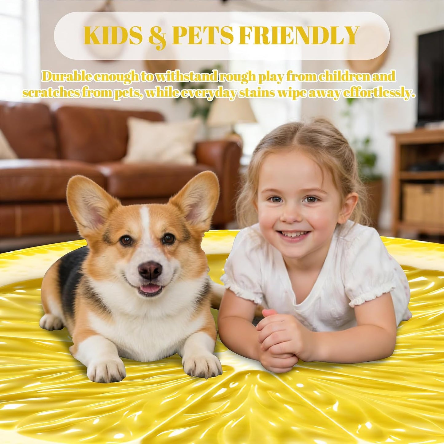 Summer Lemon Rug 5Ft for Bedroom Kitchen Living Room Home Office Dining Room Nursery Fresh Lemon Slice Design Round Area Rug Floor Carpet Yellow Circle Decorative Rugs
