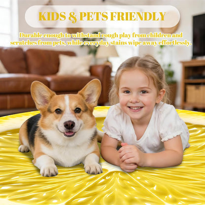 Summer Lemon Rug 5Ft for Bedroom Kitchen Living Room Home Office Dining Room Nursery Fresh Lemon Slice Design Round Area Rug Floor Carpet Yellow Circle Decorative Rugs