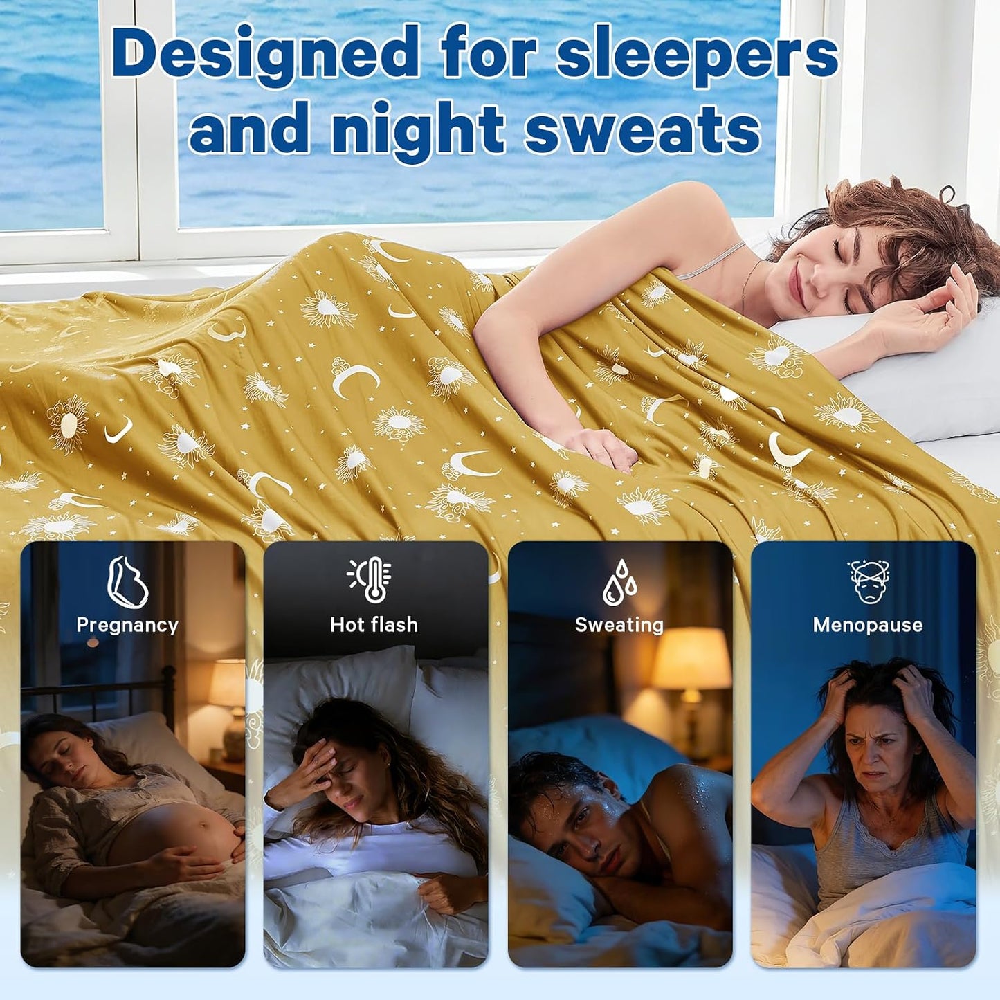 inhand Cooling Blanket Queen Size (90"x90") - Double Sided Cooling Blankets for Hot Sleepers, Cool Lightweight Summer Blanket for Sofa Bed Couch, Travel, House Warming Gifts New Home Ginger Yellow