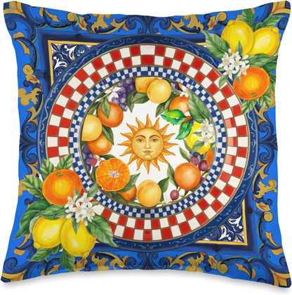 Mediterranean Sun Summer Lemon Art Throw Pillow