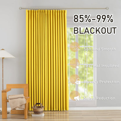 DONREN Yellow Pinch Pleated Blackout Curtains with Hooks - 96 inch Length Room Darkening Thermal Insulated Window Curtain Panels for Living Room Bedroom 2 Panel 40" Wx96 L