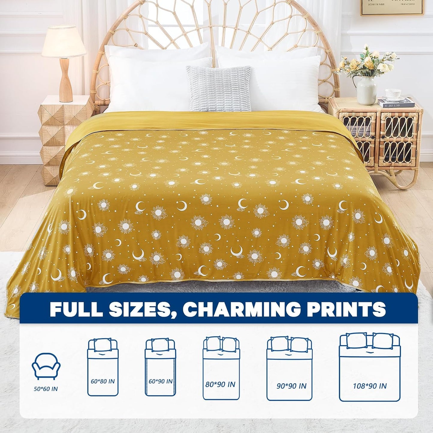inhand Cooling Blanket Queen Size (90"x90") - Double Sided Cooling Blankets for Hot Sleepers, Cool Lightweight Summer Blanket for Sofa Bed Couch, Travel, House Warming Gifts New Home Ginger Yellow