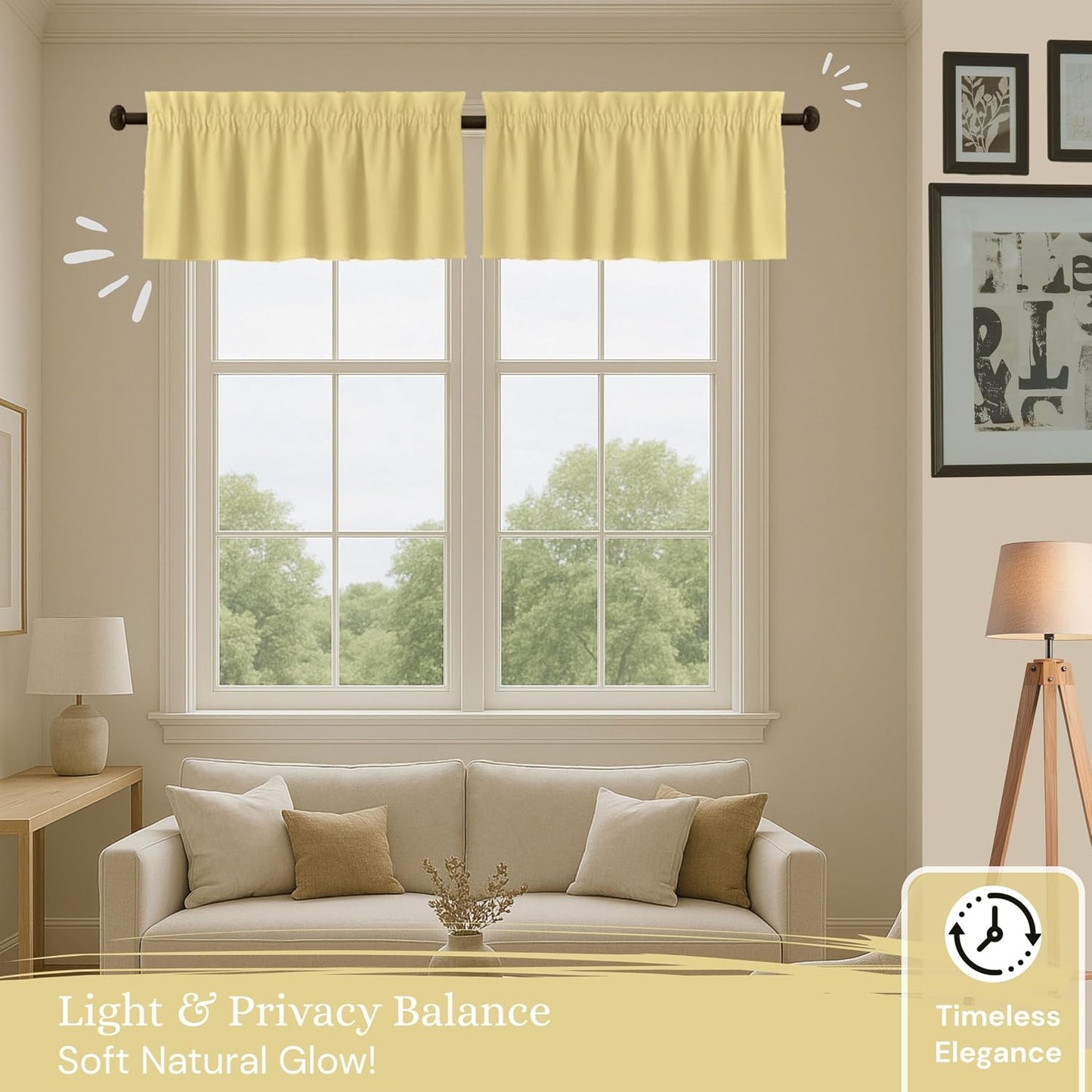 Pale Yellow Valance Curtains 2 Pack, 54x18 Inches, 100% Cotton, Rod Pocket Window Valances, Semi Sheer Short Curtain for Kitchen, Farmhouse, Café, Bedroom, Bathroom, Living Room Décor