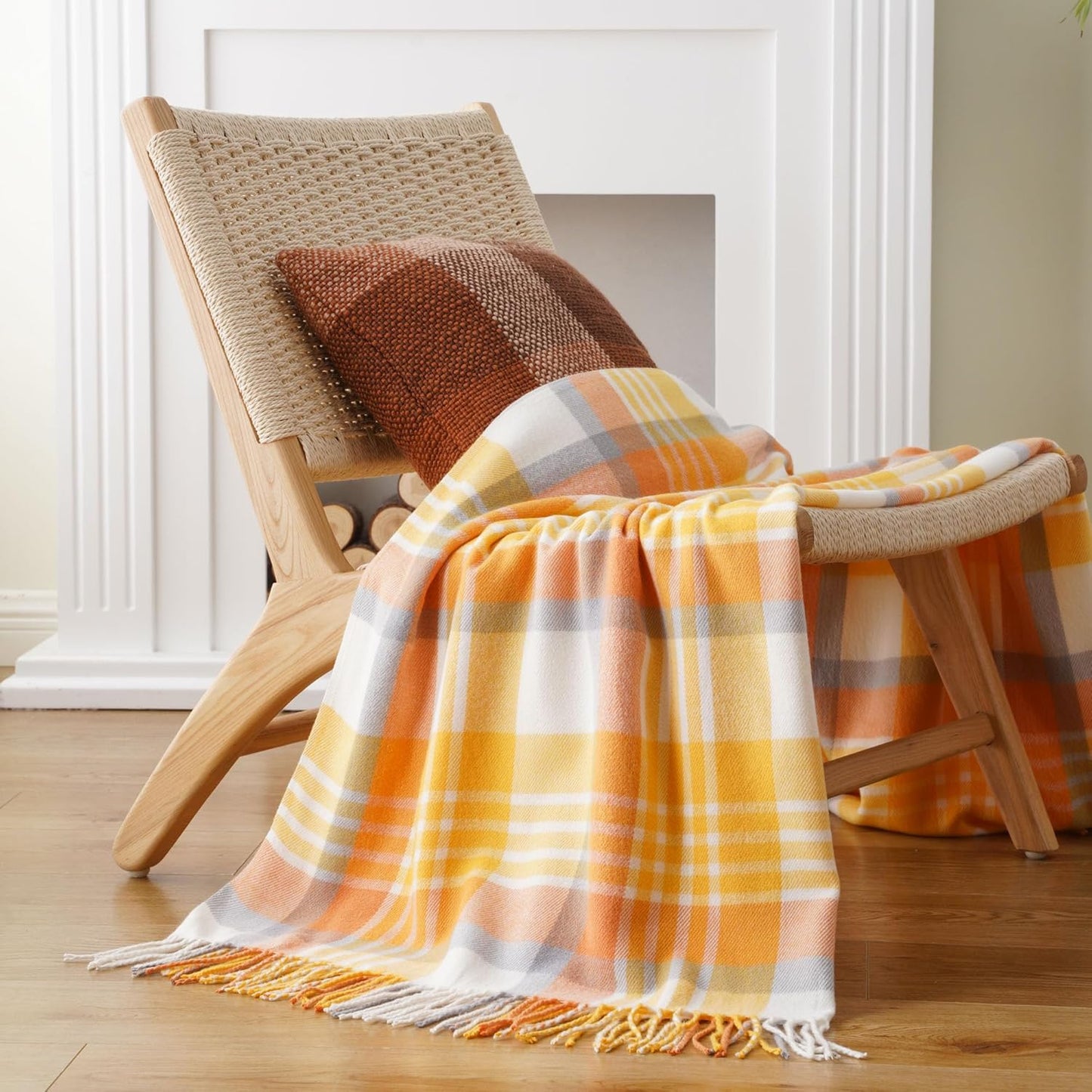 BATTILO HOME Yellow Plaid Throw Blanket for Couch - Plaid Throw Blanket Buffalo Plaid Blankets - Lightweight Farmhouse Outdoor Spring Summer Throw Blankets for Bed, Sofa (50"x60")