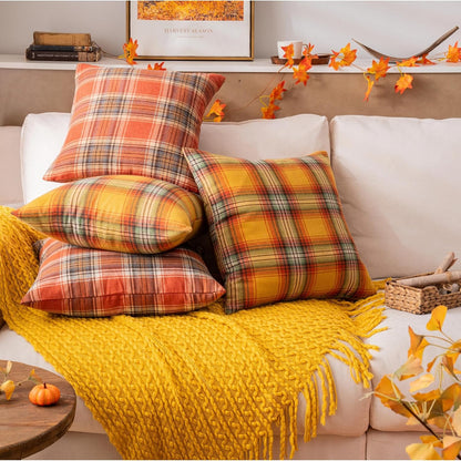 AQOTHES Fall Plaid Yellow Throw Pillow Covers 18x18 Inch Set of 2 | Autumn Decorative, for Couch Sofa Bed Living Room Home Decor, Farmhouse Accent Pillow Cases,Cushion Covers