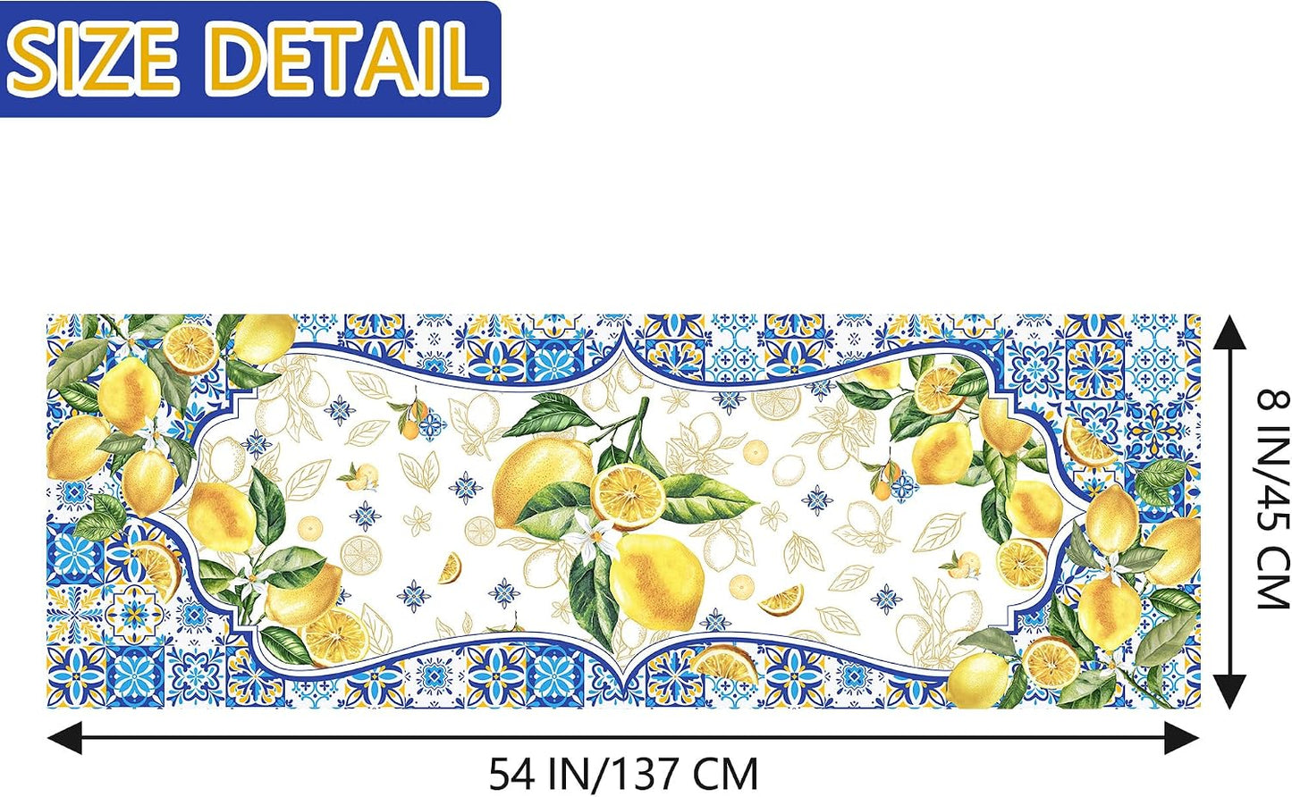 Lemon Kitchen Valance for Windows, Yellow and Blue Mediterranean Curtains Valances 54”x18”, Farmhouse Sunner Decorations for Home, Seasonal Sunshine Window Treatment Tiers