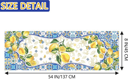 Lemon Kitchen Valance for Windows, Yellow and Blue Mediterranean Curtains Valances 54”x18”, Farmhouse Sunner Decorations for Home, Seasonal Sunshine Window Treatment Tiers