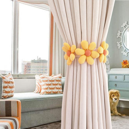 2pcs Curtain Ties Flower Curtain Buckles, Cute Flower Curtain Ties Decorative Rope for Bedroom Window Treatment (Yellow)